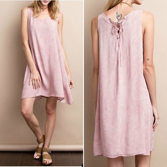 EASEL Lace-Up Back Mineral Wash Dress M - Picture 1 of 9